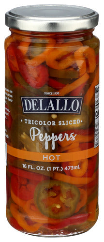 Delallo 
Peppers Hot Tricolor, 16 OZ.