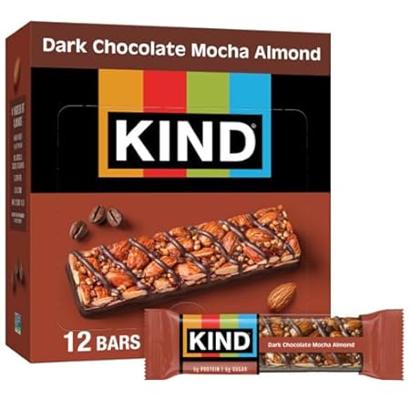 KIND Bars, Dark Chocolate Mocha Almond, Healthy Snacks, Gluten Free, Low Sugar, 5g Protein, 12 Count