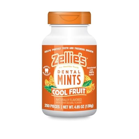 Zellie's | 100% Xylitol Cool Fruit Mints Breath Mints | No Aspartame, Gluten Free, Vegan & Kosher (250 Count - Pack of 1)