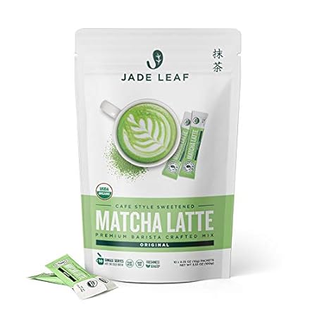 Jade Leaf Organic Matcha Latte Mix - Cafe Style Sweetened Blend - Sweet Matcha Green Tea Powder - 100ct Single Serve Stick Packs