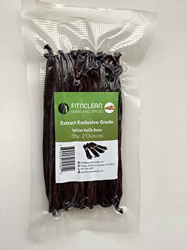 2oz. Tahitian Vanilla Beans Grade B Extract Exclusive (1/8 Lb) Bulk|4"-5" Whole Natural Raw NON-GMO PODS by FITNCLEAN VANILLA
