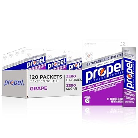 Propel Electrolyte Enhanced Water Drink Mix Powder Packets, Grape, Zero Calorie & Zero Sugar Hydration with Electrolytes and Vitamins C & E (120 Packets)