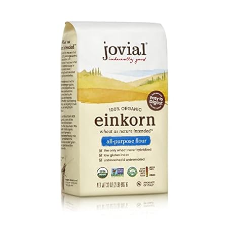 Jovial Organic Einkorn Unbleached All Purpose Flour - Bread Baking Flour for Sourdough, High Protein, Non-GMO, Organic Pizza & Pasta, European Italian, Glyphosate Free - 32 Oz