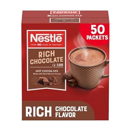 Nestle Hot Chocolate Packets, Hot Cocoa Mix, Rich Chocolate Flavor, Made with Real Cocoa, 0.71 oz, Bulk Pack (50 Count)