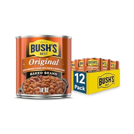 BUSH'S BEST 16 oz Canned Original Baked Beans, Source of Plant Based Protein and Fiber, Low Fat, Gluten Free, (Pack of 12)