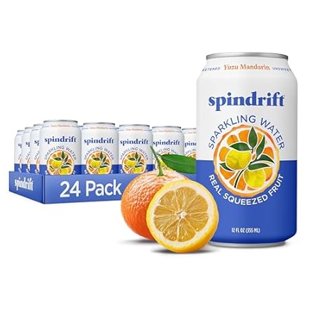 Spindrift Sparkling Water, Yuzu Mandarin Flavored, Made with Real Squeezed Fruit, 12 Fl OZ Cans, Pack of 24 (Only 6 Calories per Can)