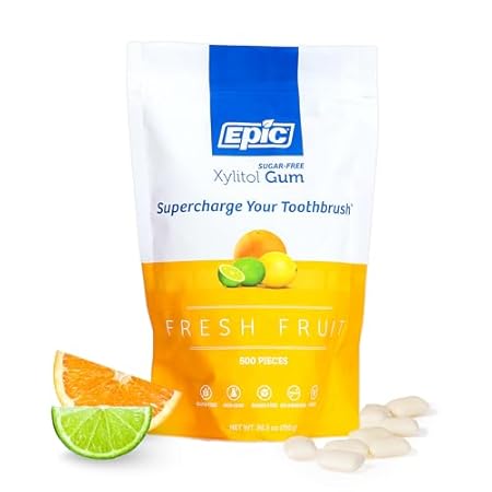 Epic 100% Xylitol Fresh Fruit Chewing Gum - Sugar Free, Aspartame Free Dental Gum - Supports Oral Health & Fresh Breath - 500 Pieces