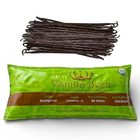 50 Organic Madagascar Vanilla Beans. Whole Grade A Vanilla Pods for Vanilla Extract and Baking