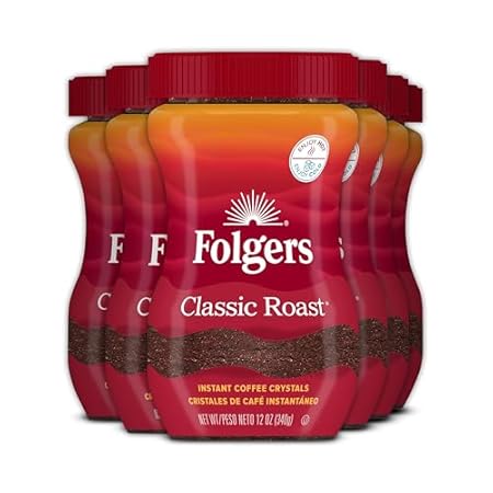 Folgers Classic Roast Instant Coffee, 12 Ounces (Pack of 6)