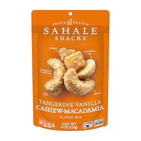 Sahale Snacks Tangerine Vanilla Cashew-Macadamia Glazed Mix, 4 oz Pouches (6 Packs) - Dry-Roasted Deluxe Mixed Nuts with Mangoes & Madagascar Vanilla - Non-GMO, Kosher, & Certified Gluten-Free Snacks