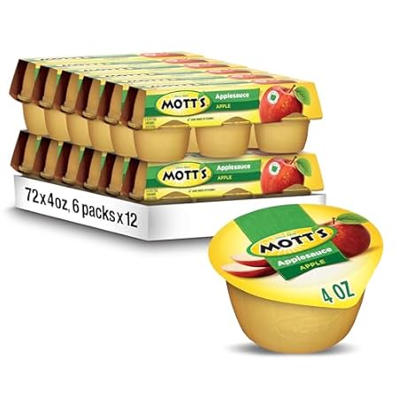 Mott's Applesauce, 4 Oz Cups, 72 Count (12 Packs Of 6), No Artificial Flavors, Good Source Of Vitamin C, Nutritious Option For The Whole Family