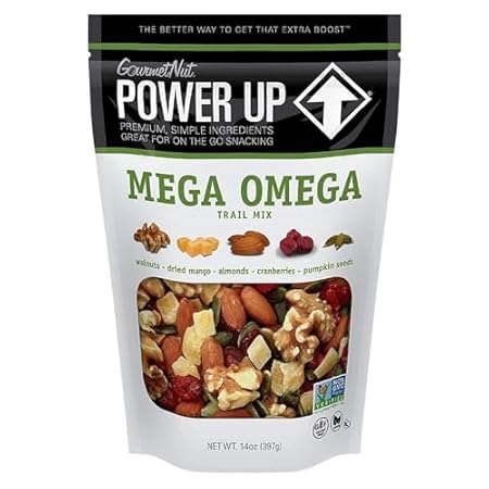 Power Up Mega Omega Trail Mix – Cranberries, Mango, Almonds, Walnuts & Pumpkin Seeds – Non-GMO, Vegan, Gluten-Free, No Artificial Ingredients, No Added Sodium – 14 oz Resealable Bags (Pack of 6)