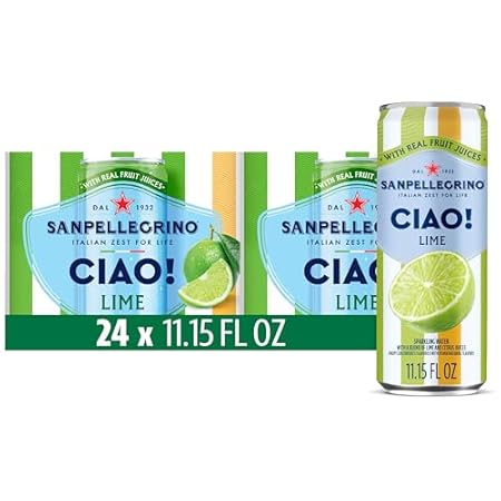 Sanpellegrino CIAO Lime Sparkling Water, Low-Calorie Italian Sparkling Water with Real Fruit Juices, 0g Added Sugar, 24-Pack