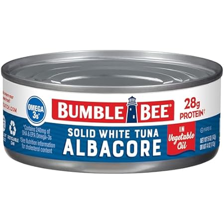 Bumble Bee Solid White Albacore Tuna in Oil, 5 oz Can - Wild Caught Tuna - 28g Protein per Serving, High in Omega-3s - Non-GMO Project Verified, Gluten Free, Kosher
