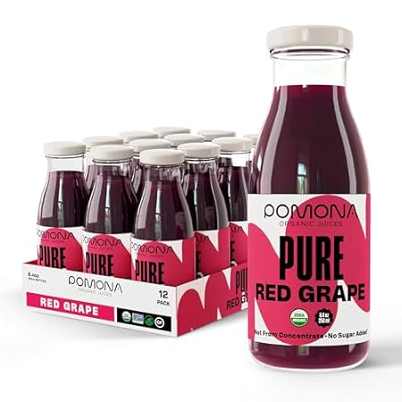 Pomona Organic Juices Pure Grape Juice, 8.4 Ounce Bottle (Pack of 12), Cold Pressed Organic Juice, Non-GMO, No Sugar Added, Not from Concentrate, Gluten Free, Preservative Free