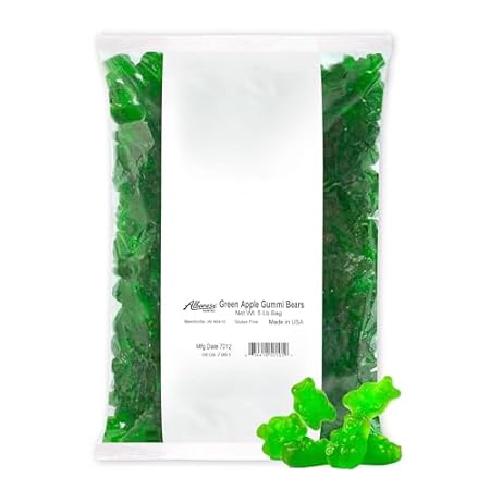 Albanese World's Best Green Apple Gummi Bears, 5lbs of Candy