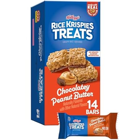 Rice Krispies Treats Crispy Rice Squares, Snack Bars, Chocolatey Peanut Butter, 10.8oz Box (14 Count)