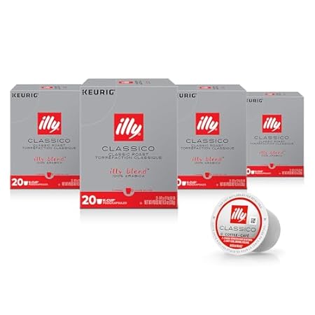 Illy Coffee K Cups - Pods For Keurig Machines – Classico Roast - Caramel, Orange Blossom & Jasmine - Mild, Flavorful & Balanced Flavor- No Preservatives – 20 Count, 4 Pack
