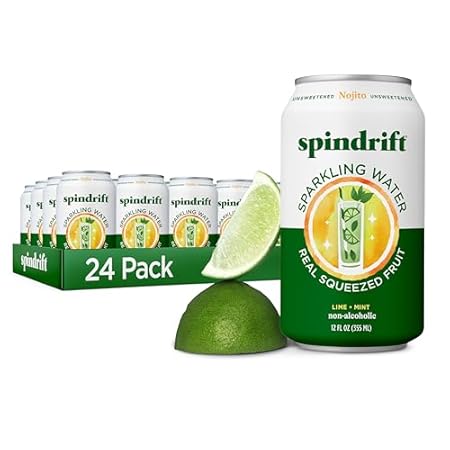 Spindrift Sparkling Water, Nojito Flavored, Made with Real Squeezed Fruit, 12 Fl Oz Cans, Pack of 24 (Only 4 Calories per Can)