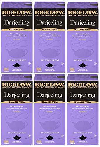 Bigelow Darjeeling Blend Tea 28-Count Boxes (Pack of 6) Full Caffeine Premium Black Tea Bold and Antioxidant-Rich Full Caffeine Black Tea in Foil-Wrapped Bags