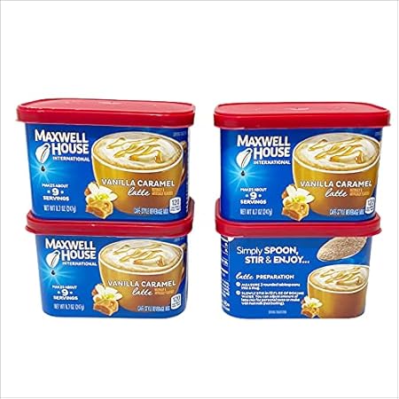 Maxwell House International Vanilla Caramel Latte Café-Style Instant Coffee Beverage Mix, 4 ct. Pack, 8.7 oz. Canister