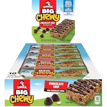 Quaker Big Chewy Granola Bars, 60% Larger, Chocolate Chip, (10 Count)