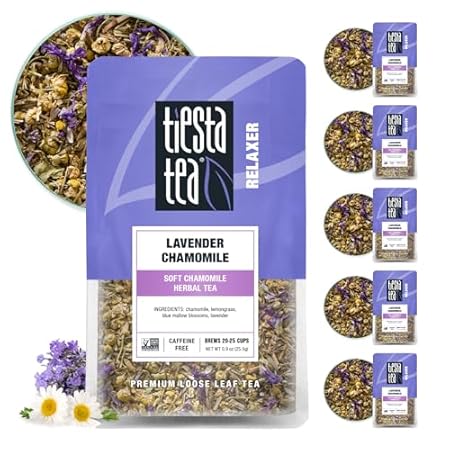Tiesta Tea - Lavender Chamomile | Loose Leaf | Soft Chamomile Herbal Tea | Premium Non-Caffeinated Blend | Make Hot or Iced & Brews Up to 25 Cups | 5.4 Ounce Resealable Pouch, Pack of 6