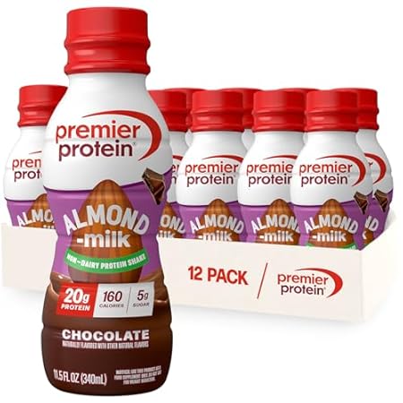 Premier Protein Almondmilk Plant Based Protein Shake, 20g Protein, 5g Sugar, 11.5 Fl oz, Chocolate, 12 Count