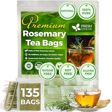 FreshDrinkUS, Premium 135 Rosemary Leaf Tea Bags, 100% Natural and Pure Rosemary Dried Leaves, Pure Rosemary Herbal Tea, No Additives, No Caffeine, No Gluten, Vegan. (135 Tea Bags)