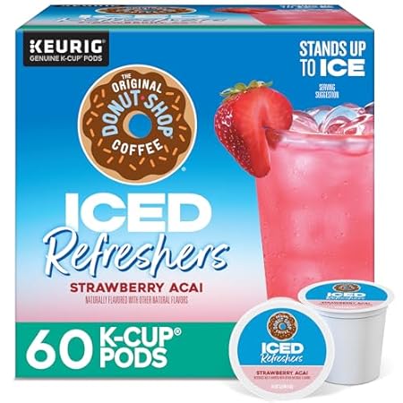 The Original Donut Shop Iced Refreshers, Strawberry Açaí Flavor, Keurig Single Serve K-Cup Pods, 60 Count (6 Packs of 10)