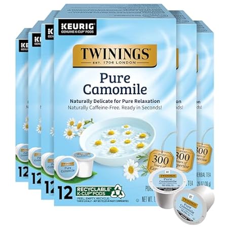 Twinings Pure Camomile Herbal Tea 72 K-Cup Pods for Keurig, 12 Count (Pack of 6), Made with Pure Camomile Blossoms, Naturally Caffeine-Free, Enjoy Hot or Iced