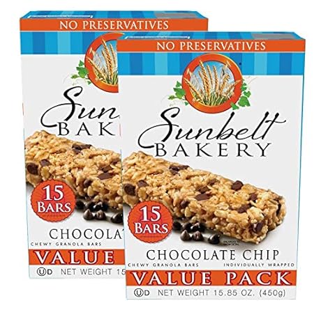 Sunbelt Bakery Chocolate Chip Chewy Granola Bars, Value Pack, 1.1 OZ, 30 Count (2 Boxes)