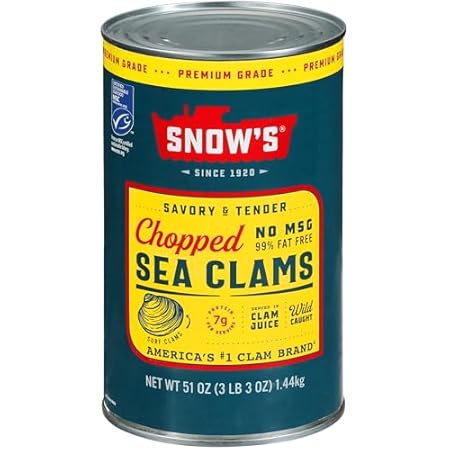Snow's Chopped Sea Clams in Clam Juice, 51 oz Can - Premium Grade Wild Caught Gourmet Surf Clams - 7g Protein Per Serving - Gluten Free, Keto Friendly, 99% Fat Free