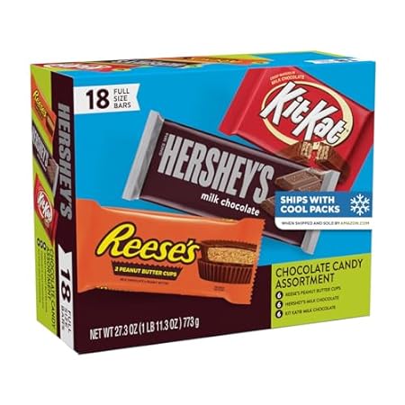 HERSHEY'S, KIT KAT and REESE'S Assorted Milk Chocolate Candy Variety Box, Halloween Candy, 27.3 oz (18 Count)