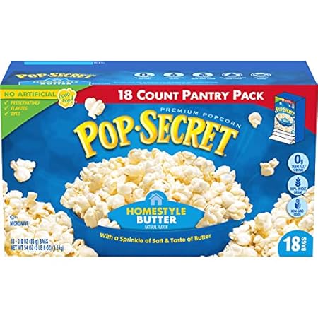 Pop Secret Microwave Popcorn, Homestyle Butter Flavor, 3 Oz Sharing Bags, 18 Ct (Pack of 2)
