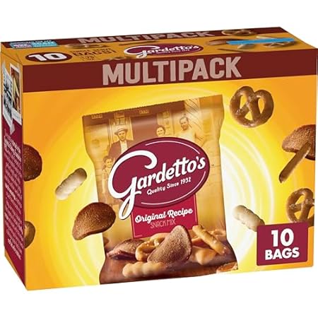 Gardetto's Original Recipe Snack Mix, Crunchy Breadsticks, Pretzels & Roasted Rye Chips, Kosher Snacks Multipack, 10 Single-Serve Bags, Individually Wrapped Party & Family Pack, 17.5 oz Bulk Box