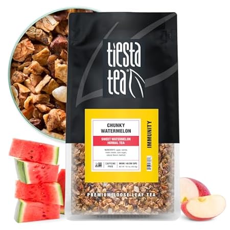 Tiesta Tea - Chunky Watermelon, Loose Leaf, Sweet Watermelon Herbal Tea, Premium Non-Caffeinated Fruit Blend, Makes Hot or Iced & Brews Up to 200 Cups, 16oz Resealable Bulk Pouch