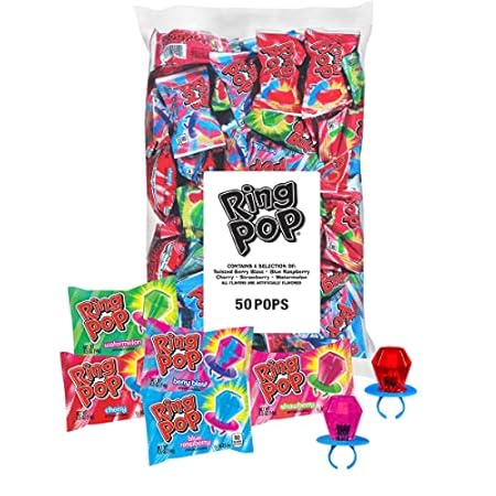 Ring Pop Halloween Candy Lollipops - 50 Ct Bulk Candy Variety Pack in Assorted Fruity Flavors - Full Size, Individually Wrapped Hard Candy For Trick or Treat, Halloween Bowls, Gifts, Party Favors