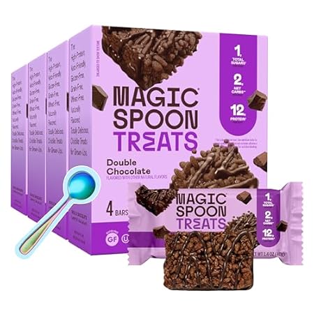 MAGIC SPOON Treats - High Protein, Low Carb, Keto Friendly, Low Sugar, Gluten Free, Crispy Protein Bar Cereal Bar, On-The-Go Healthy Snack (Double Chocolate, 16 Bars)