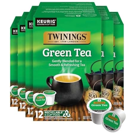 Twinings Green Tea 72 K-Cup Pods for Keurig, 12 Count (Pack of 6), Smooth Flavour, Enticing Aroma, Caffeinated, Enjoy Hot or Iced