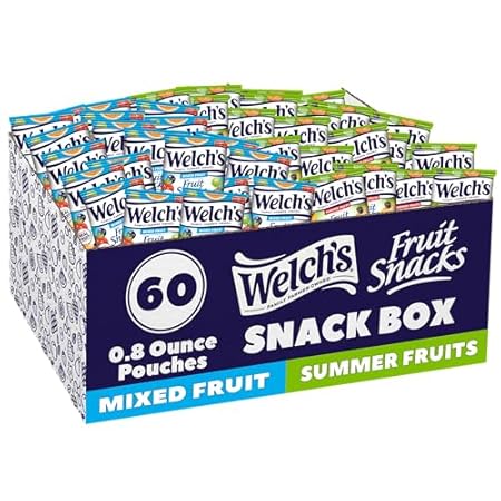 Welch's Fruit Snacks, Mixed Fruit & Summer Fruits Variety Pack, Great for School Lunches, Bulk Pack, Individual Single Serve Bags, 0.8 oz (Pack of 60)