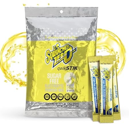 Sqwincher Zero Qwik Stik, Lemonade, Sugar Free, Low Calorie, Low Sodium Electrolyte Powder Hydration Drink Mix, .11 0z Packet (Pack of 50)