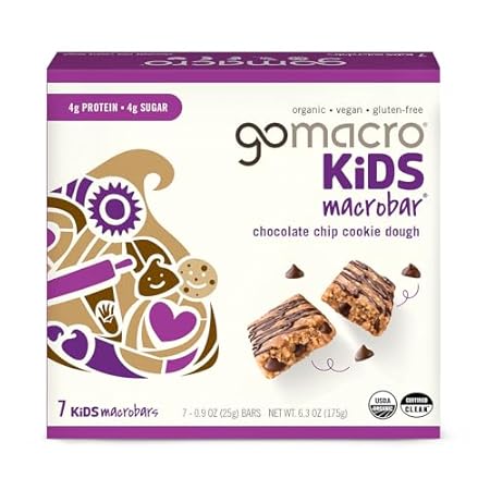 GoMacro Kids MacroBar Organic Vegan Snack Bars - Chocolate Chip Cookie Dough (0.90 Ounce Bars, 7 Count)