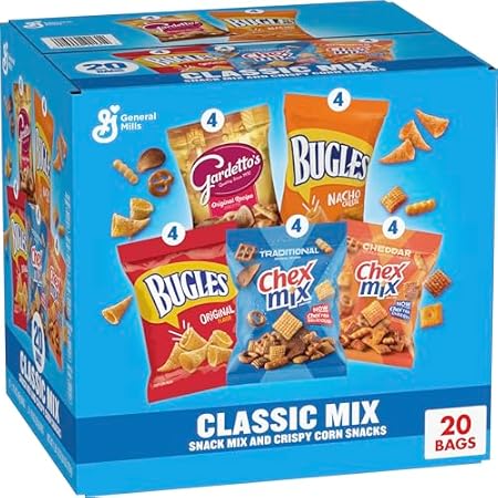 Classic Mix Snack Variety Pack, Bugles Original and Nacho Cheese, Gardetto's Original Recipe, Chex Mix Traditional and Cheddar, 20 Ct, 28 oz