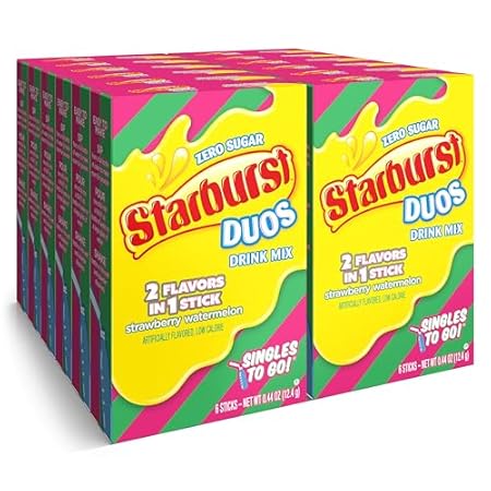 Starburst Duos Singles To Go Powdered Drink Mix, Strawberry Watermelon, 12 Boxes with 6 Packets Each - 72 Total Servings, Sugar-Free Drink Powder, Just Add Water, 6 Count (Pack of 12)