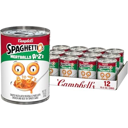 SpaghettiOs A to Z's Canned Pasta with Meatballs, 15.6 oz Can (Pack of 12)