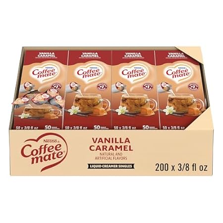 Nestle Coffee mate Coffee Creamer, Vanilla Caramel, Liquid Creamer Singles, Non Dairy, No Refrigeration, 0.375 fl oz Tubs (Pack of 200)