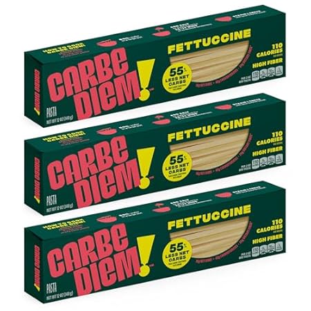 Carbe Diem!, Fettuccine, Lower Net Carb Pasta with Traditional Flavor & Texture, 8 grams of Protein, 55% Fewer Net Carbs & Only 110 Calories Per Serving, Pack of 3