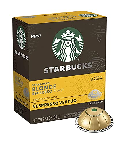 Starbucks Blonde Espresso Roast Capsules, Nespresso Vertuo Compatible, 10 Capsules Per Box (Pack of 1)