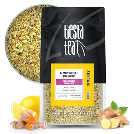 Tiesta Tea - Lemon Ginger Turmeric, Loose Leaf, Lemon Ginger Herbal Tea, Premium Non-Caffeinated Herbal Blend, Make Hot or Iced & Brews Up to 200 Cups, 16 Ounce Resealable Bulk Pouch